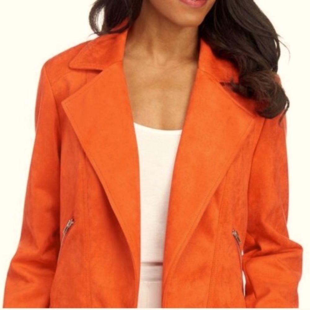 Philosophy Orange Suede Moto Jacket